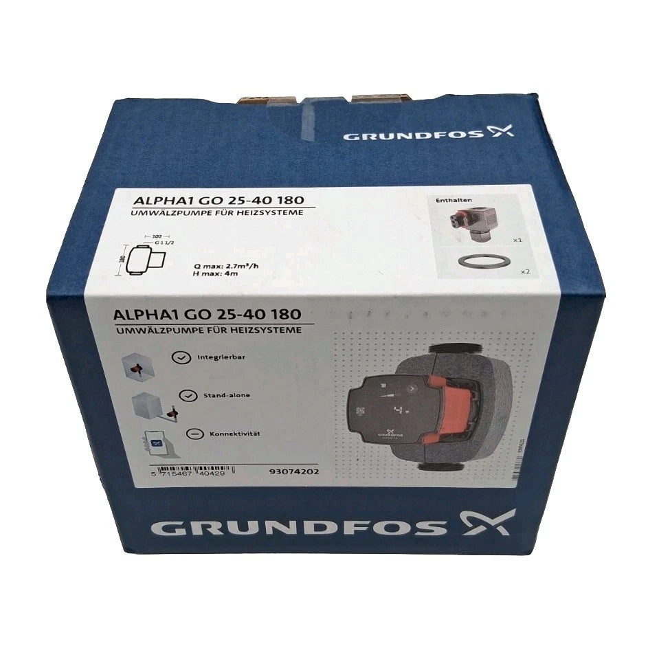 Grundfos Alpha 1 GO 25-40 180 Hocheffizienz-Umwälzpumpe 93074202