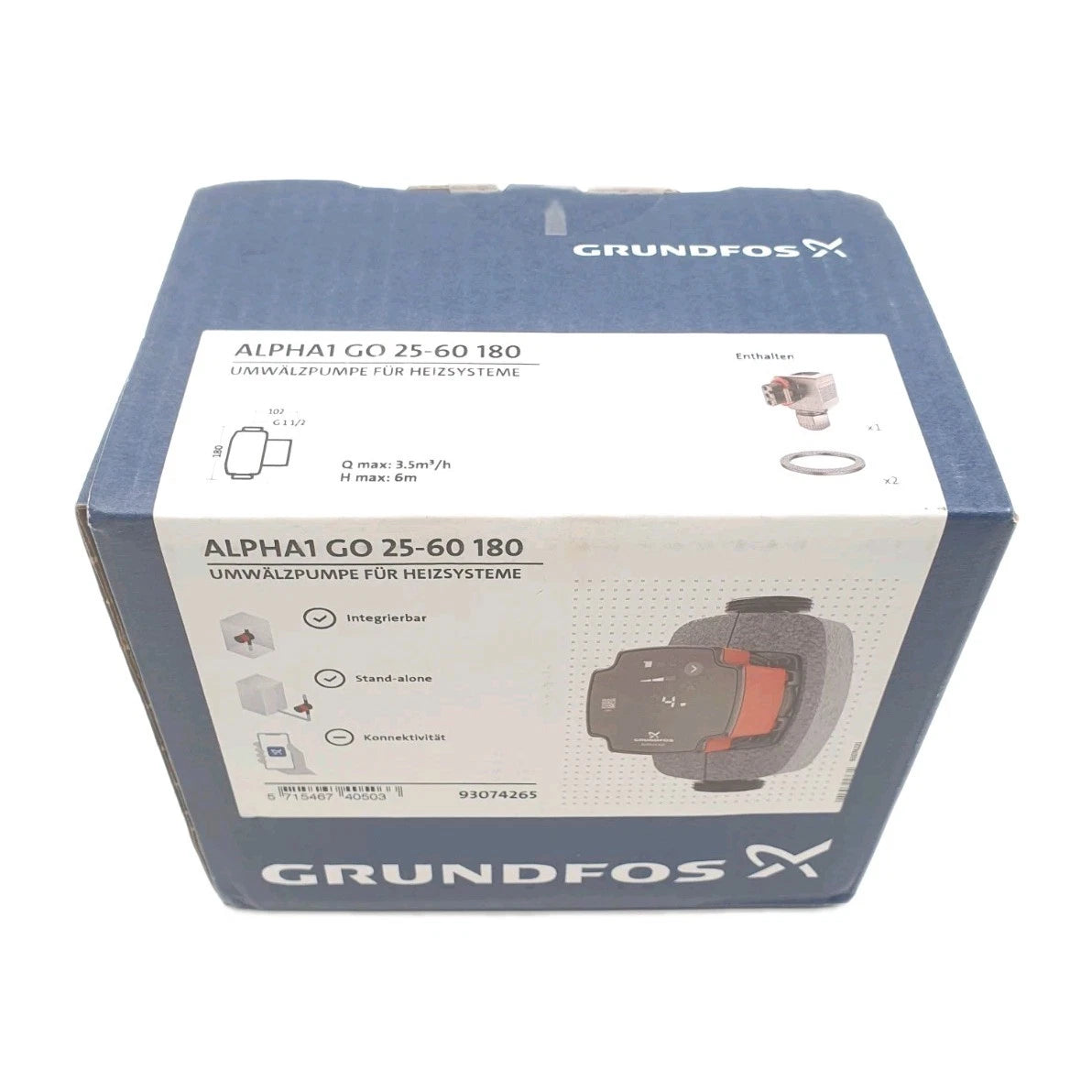 Grundfos Alpha 1 GO 25-60 180 Hocheffizienz-Umwälzpumpe 93074265