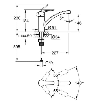 Grohe START QuickFix Küchenarmatur Schwarz Zeichnung
