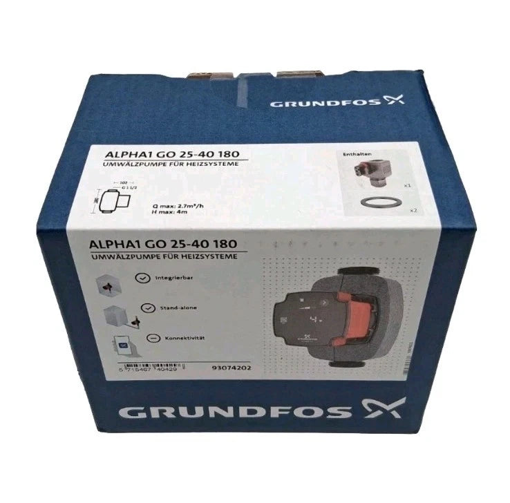 Grundfos ALPHA1 GO 25-40 180 Umwälzpumpe OVP Front