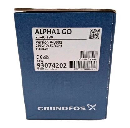 Grundfos ALPHA1 GO 25-40 180 Umwälzpumpe Typenschild
