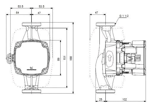 Grundfos ALPHA1 GO 25-40 180 Umwälzpumpe Zeichnung