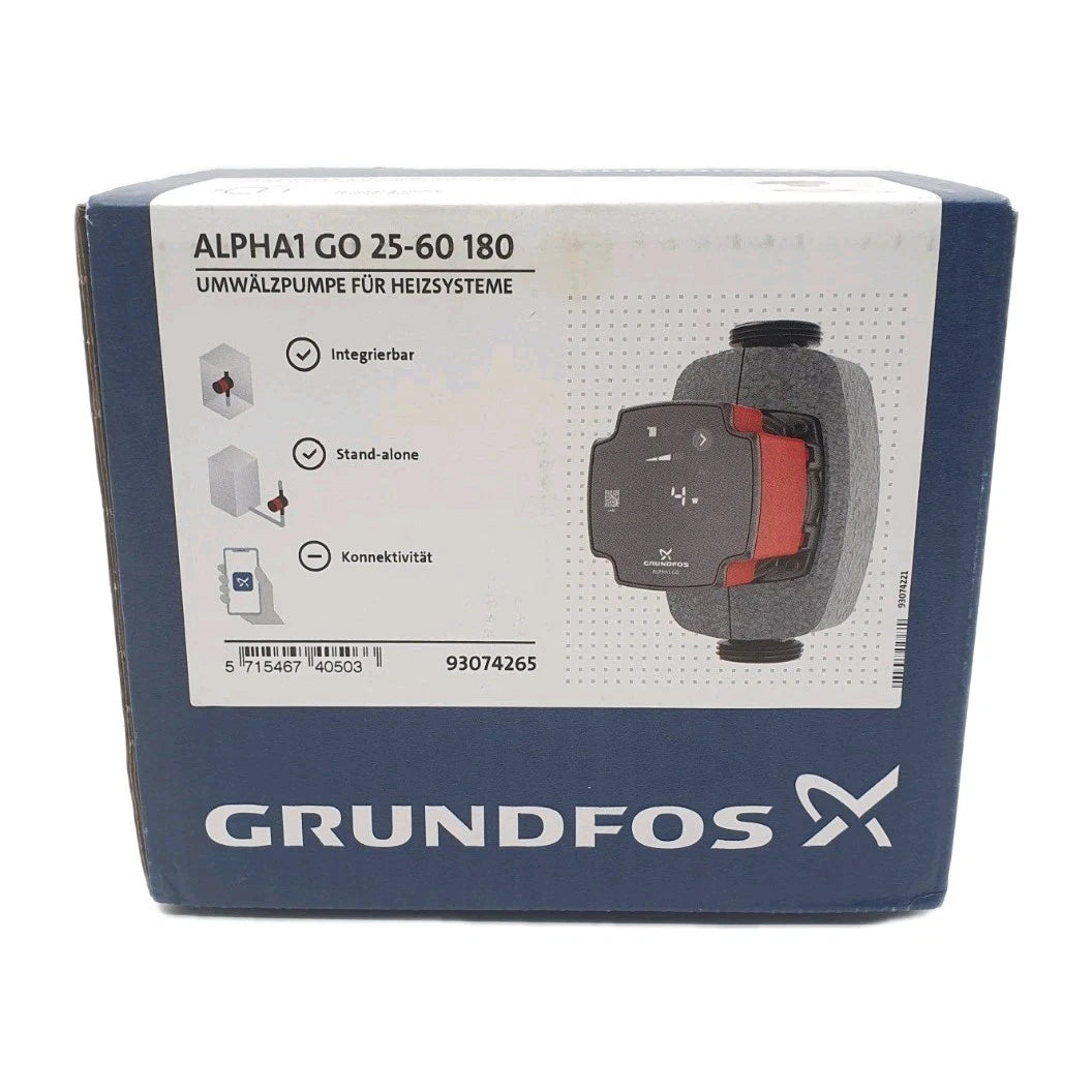 Grundfos ALPHA1 GO 25-60 180 Umwälzpumpe Frontansicht OVP