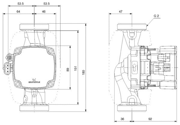 Grundfos ALPHA1 GO 32-60 180 Umwälzpumpe Zeichnung