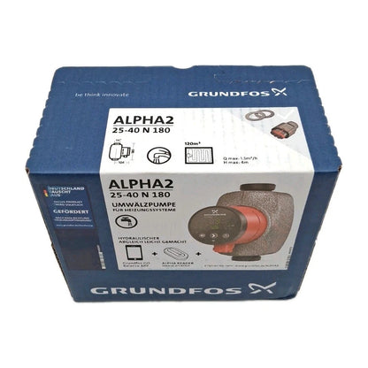 Grundfos ALPHA2 25-40 N 180 Zirkulationspumpe OVP Frontansicht