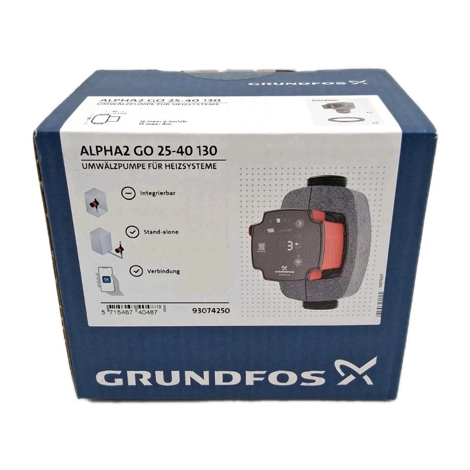 Grundfos ALPHA2 GO 25-40 130 Umwälzpumpe Frontansicht OVP