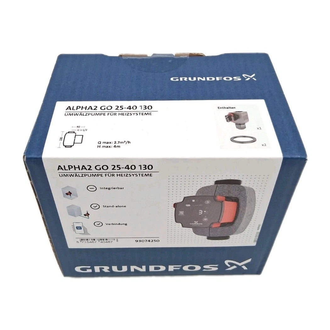 Grundfos ALPHA2 GO 25-40 130 Umwälzpumpe OVP Frontansicht