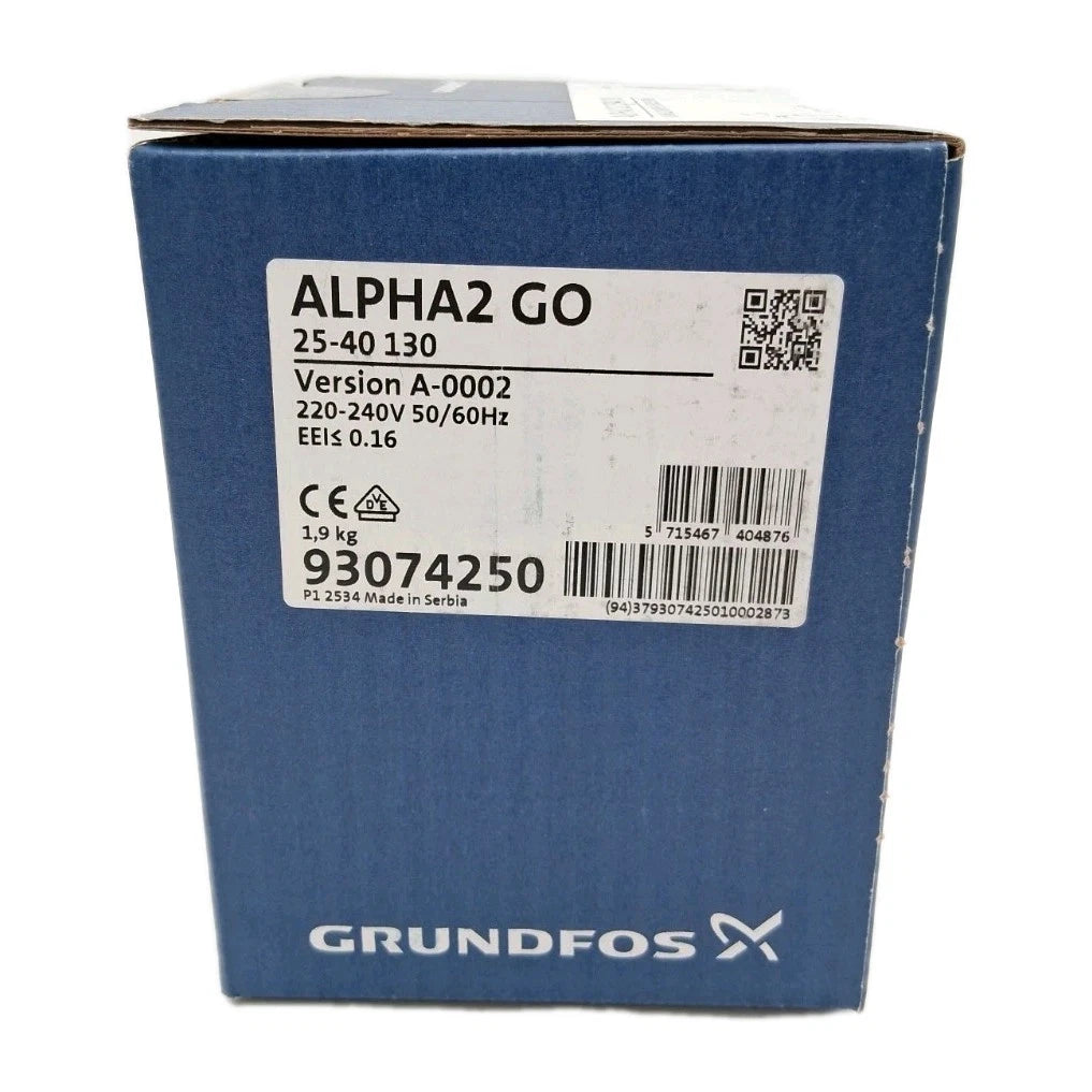 Grundfos ALPHA2 GO 25-40 130 Umwälzpumpe Typenschild