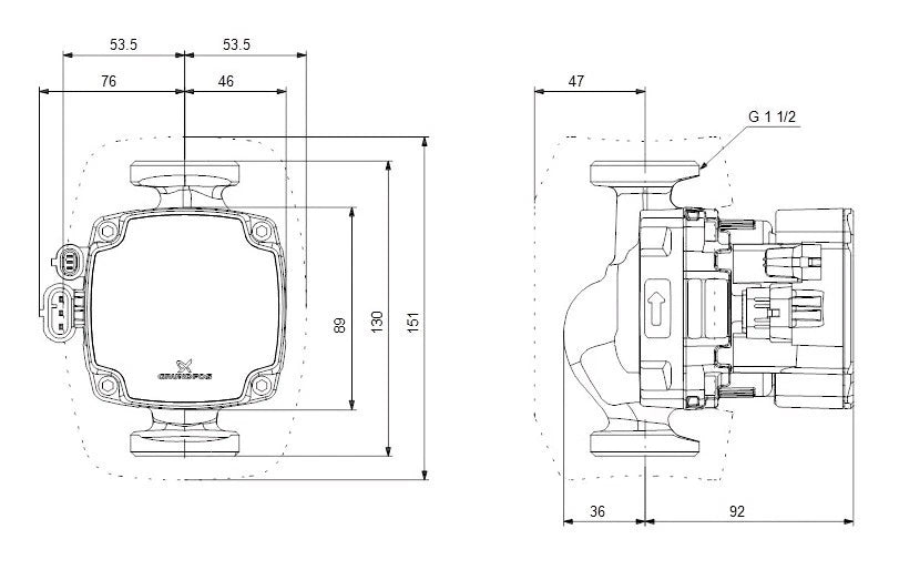 Grundfos ALPHA2 GO 25-40 130 Umwälzpumpe Zeichnung