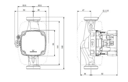 Grundfos ALPHA2 GO 25-40 180 Umwälzpumpe Zeichnung
