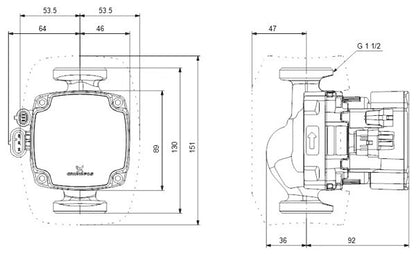 Grundfos ALPHA2 GO 25-60 130 Umwälzpumpe Zeichnung