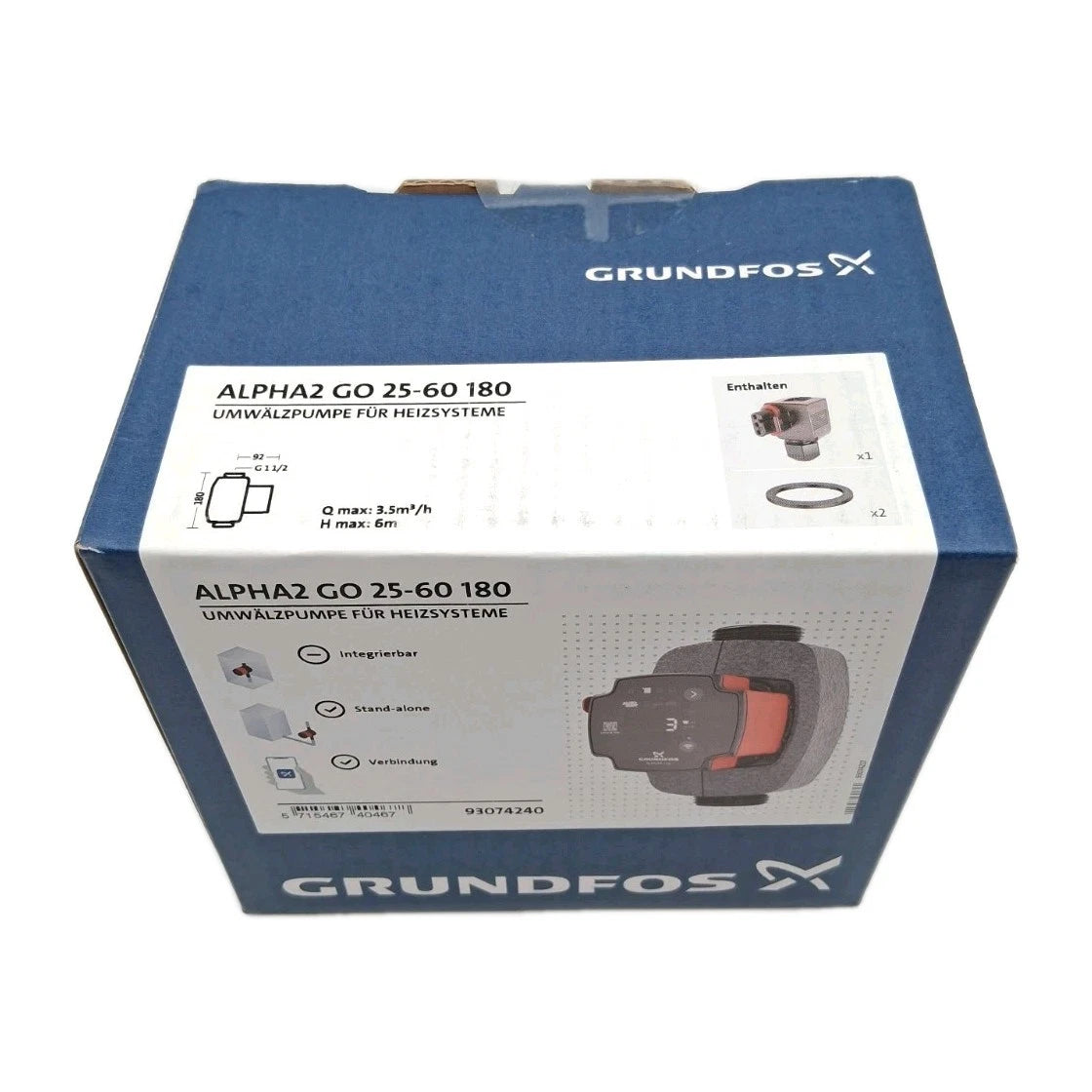 Grundfos ALPHA2 GO 25-60 180 Umwälzpumpe OVP oben