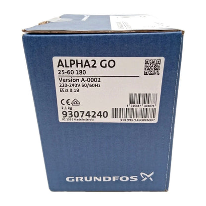 Grundfos ALPHA2 GO 25-60 180 Umwälzpumpe Typenschild