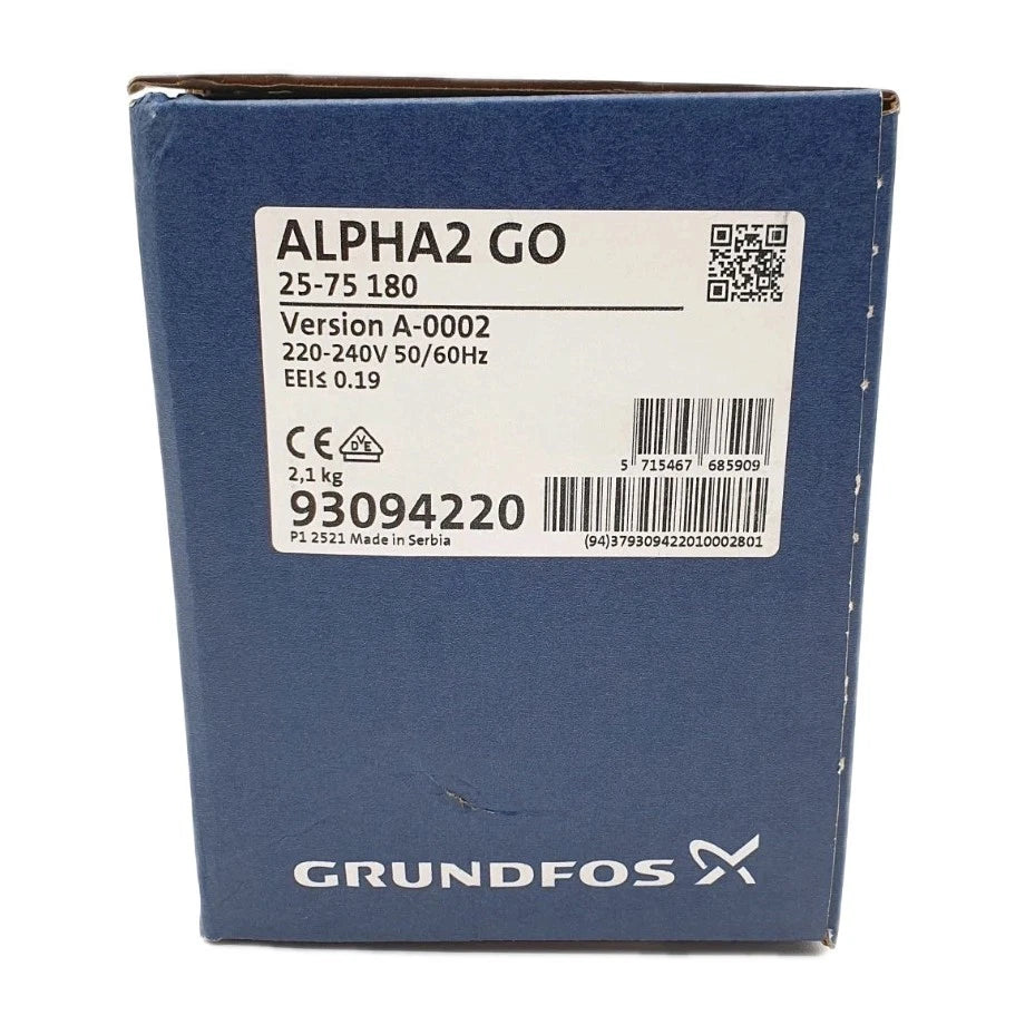 Grundfos ALPHA2 GO 25-75 180 Umwälzpumpe Typenschild
