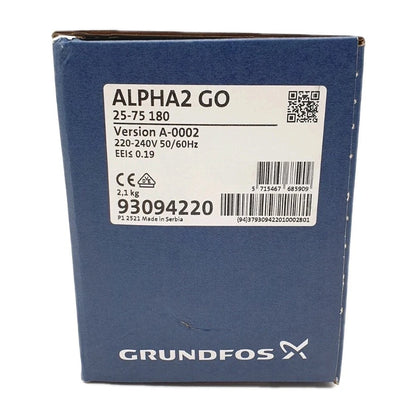 Grundfos ALPHA2 GO 25-75 180 Umwälzpumpe Typenschild