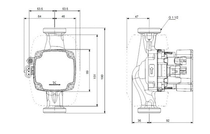 Grundfos ALPHA2 GO 25-75 180 Umwälzpumpe Zeichung