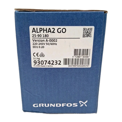 Grundfos ALPHA2 GO 25-90 180 Umwälzpumpe Typenschild