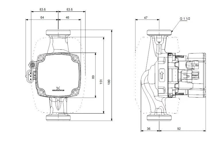 Grundfos ALPHA2 GO 25-90 180 Umwälzpumpe Zeichnung