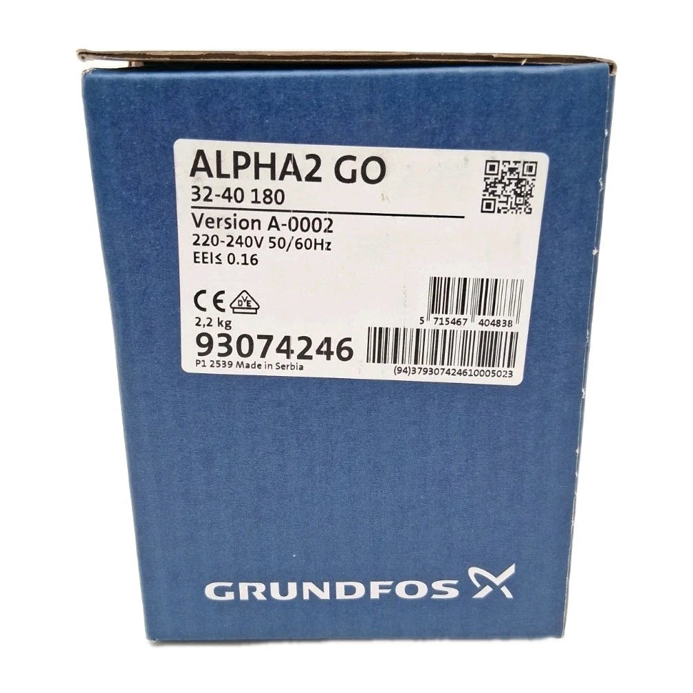 Grundfos ALPHA2 GO 32-40 180 Umwälzpumpe Typenschild