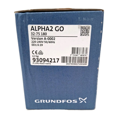 Grundfos ALPHA2 GO 32-75 180 Umwälzpumpe Typenschild